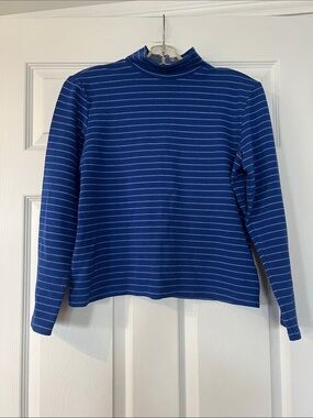 GAP Navy Blue Pinstripe Mock Neck Top